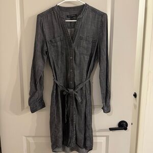Banana Republic Washed Charcoal Button-Front Long Sleeve Shirt Dress